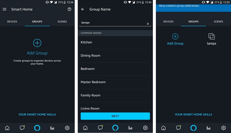 Создание группы в приложении Alexa