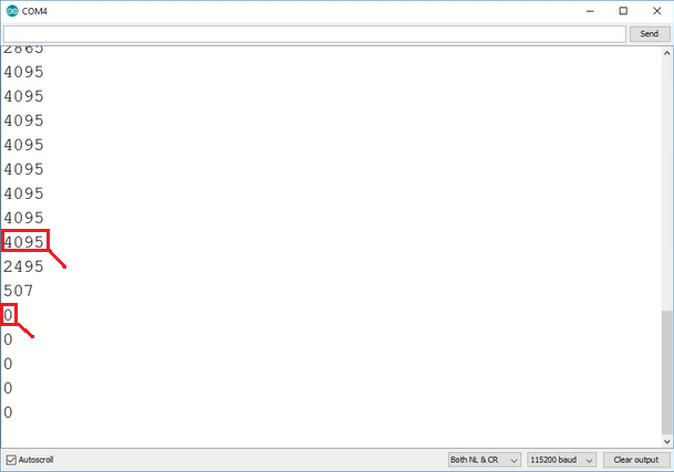 Чтение потенциометра ESP32 analogRead серийный монитор Arduino IDE демонстрация