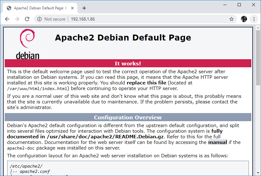 Raspberry Pi Apache2 установлен