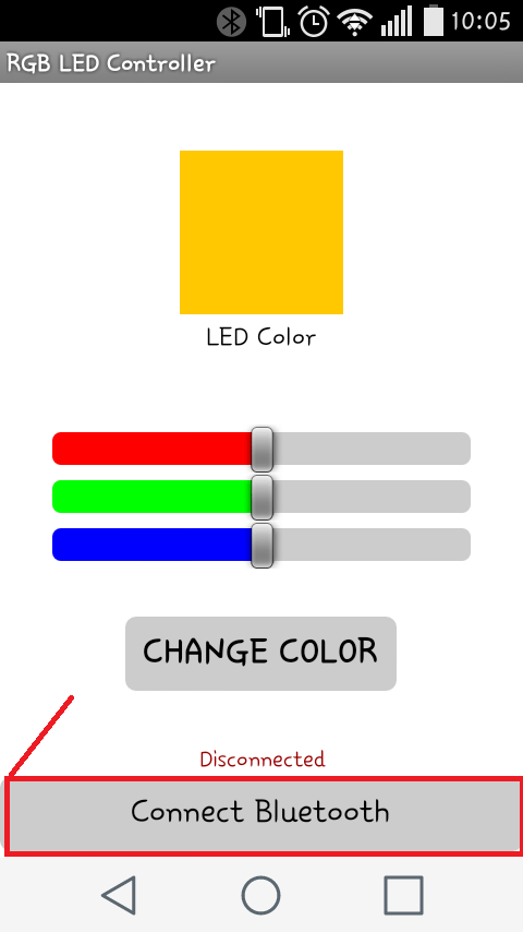 Экран приложения с кнопкой Connect bluetooth