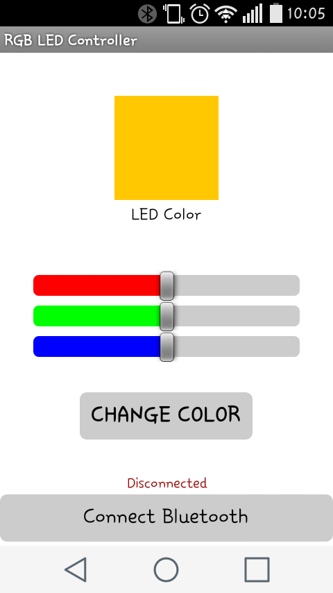 Скриншот приложения управления RGB LED на смартфоне