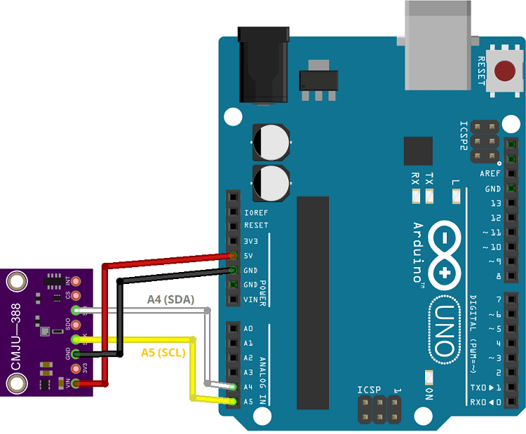 Схема подключения Arduino с BMP388 через I2C — альтиметр, датчик давления