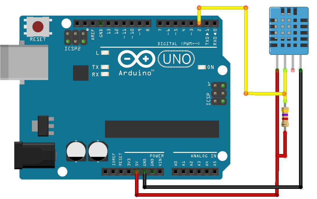 Схема подключения Arduino с датчиком DHT11