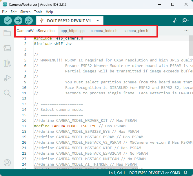 Код примера ESP32 CameraWebServer