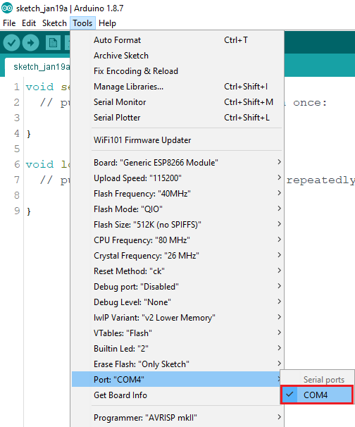 COM-порт ESP8266 в Arduino IDE
