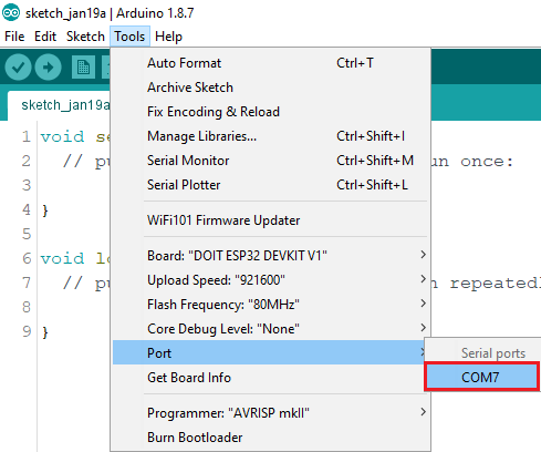 Выбор COM-порта в Arduino IDE