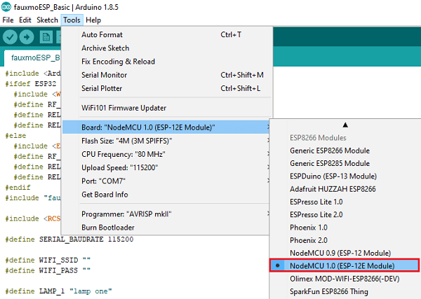 Выбор платы в Arduino IDE