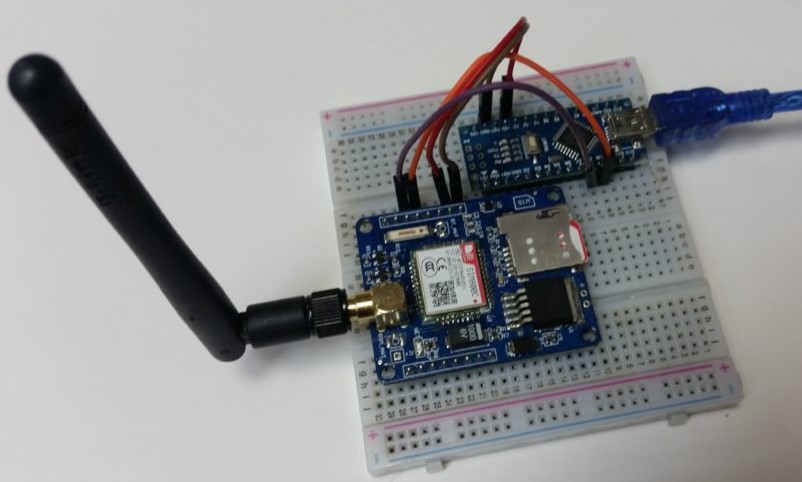 Собранная схема SIM800C и Arduino