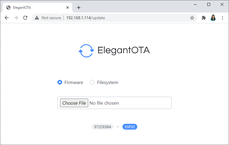Страница обновления Async ElegantOTA