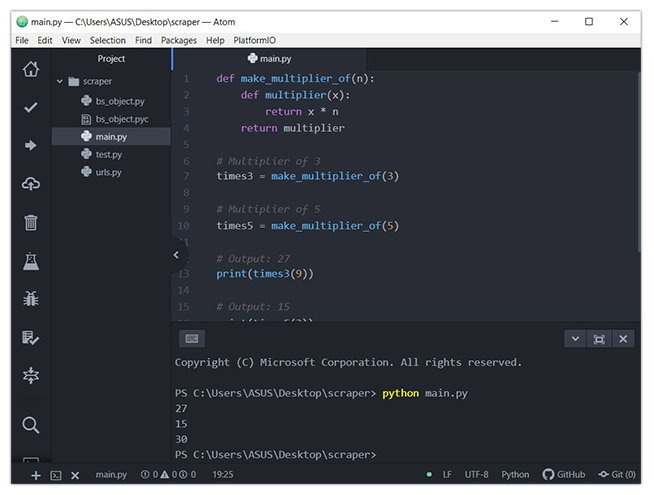 Atom для разработки Python