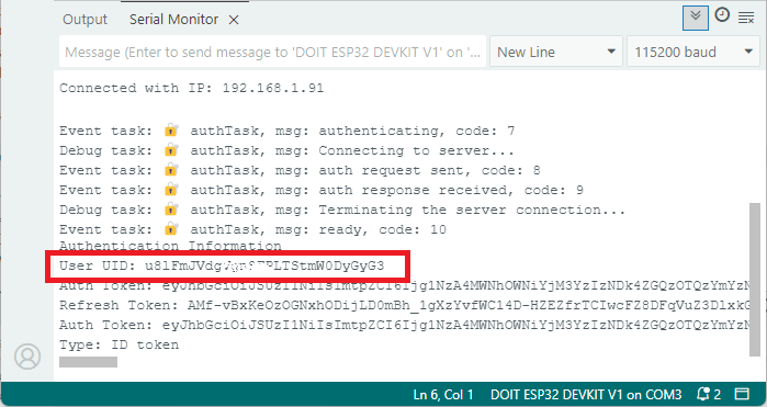 ESP32/ESP8266 получение UID пользователя Firebase