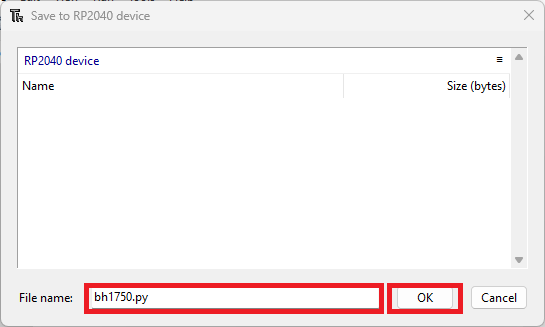 Сохранение bh1750.py на Raspberry Pi Pico