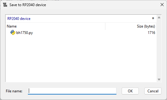 Файл BH1750 сохранен на плате Raspberry Pi Pico