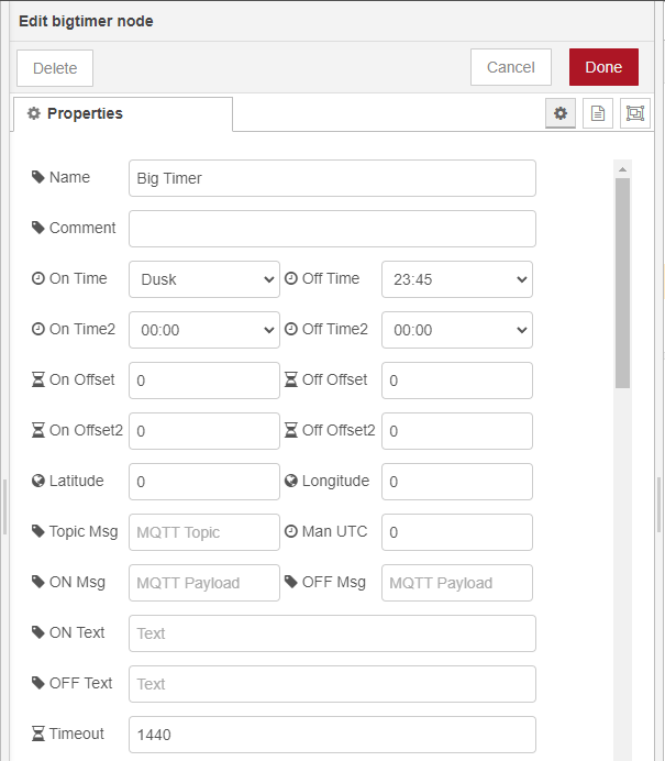 Свойства узла Big Timer
