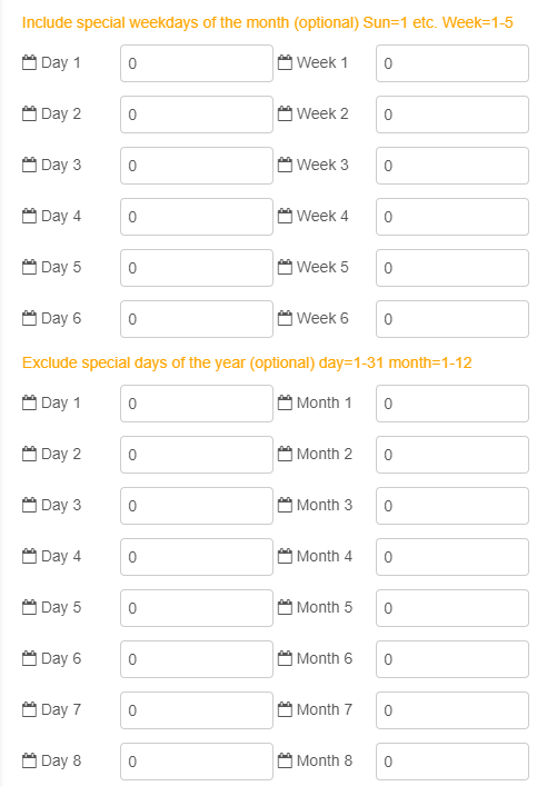 Включение и исключение особых дней в узле Big Timer