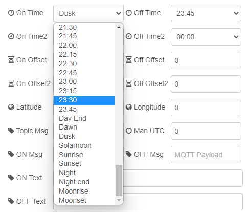 Выбор времени включения и выключения узла Big Timer