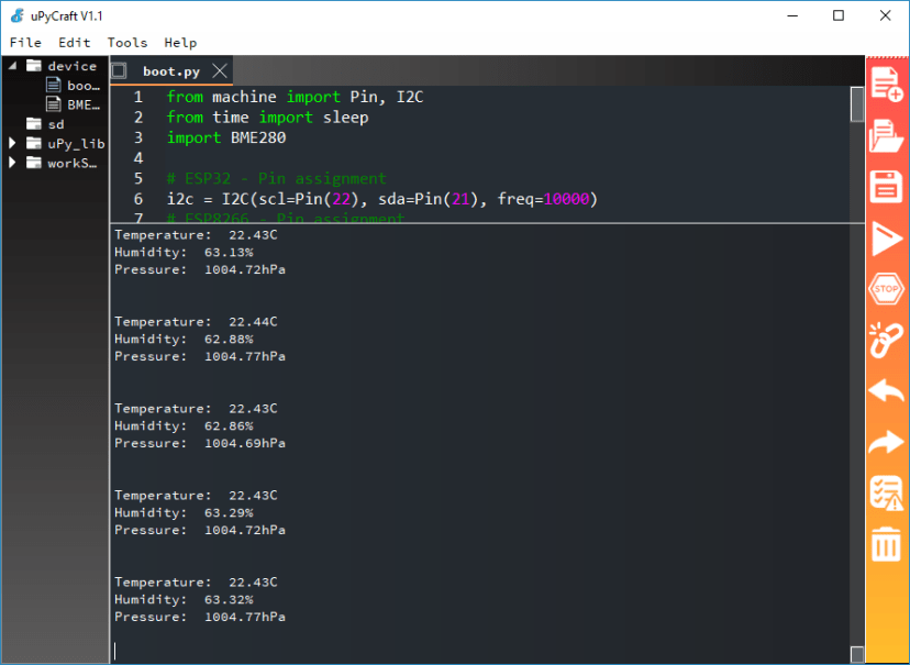 BME280 MicroPython ESP32 ESP8266 вывод показаний в Python Shell
