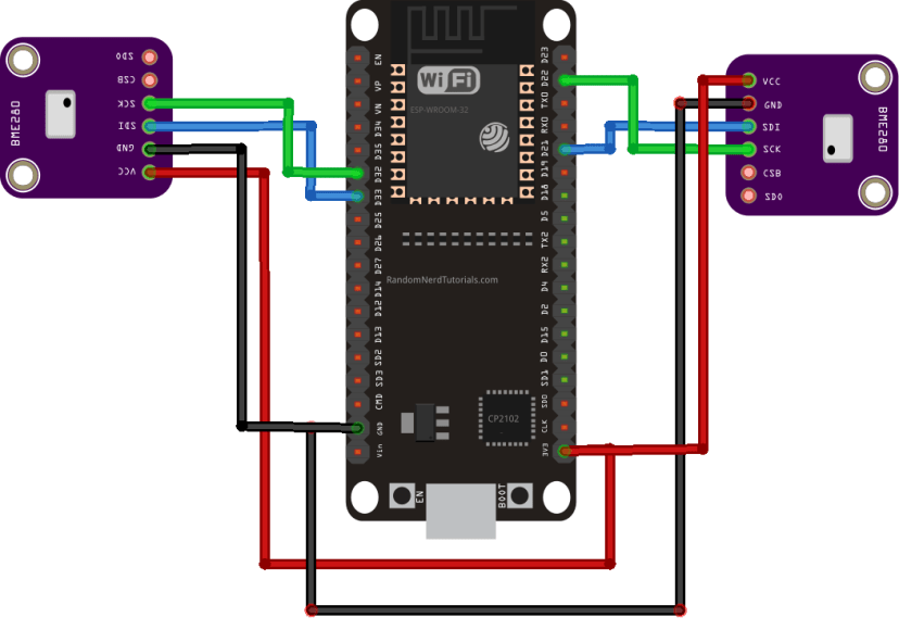 ESP32 с несколькими BME280, схема подключения