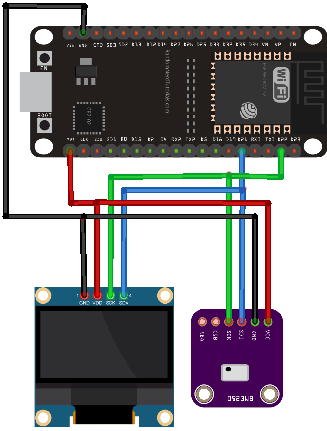 ESP32 с BME280 и OLED дисплеем, схема подключения