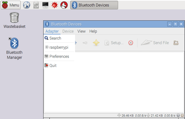 Меню Adapter Preferences в менеджере Bluetooth