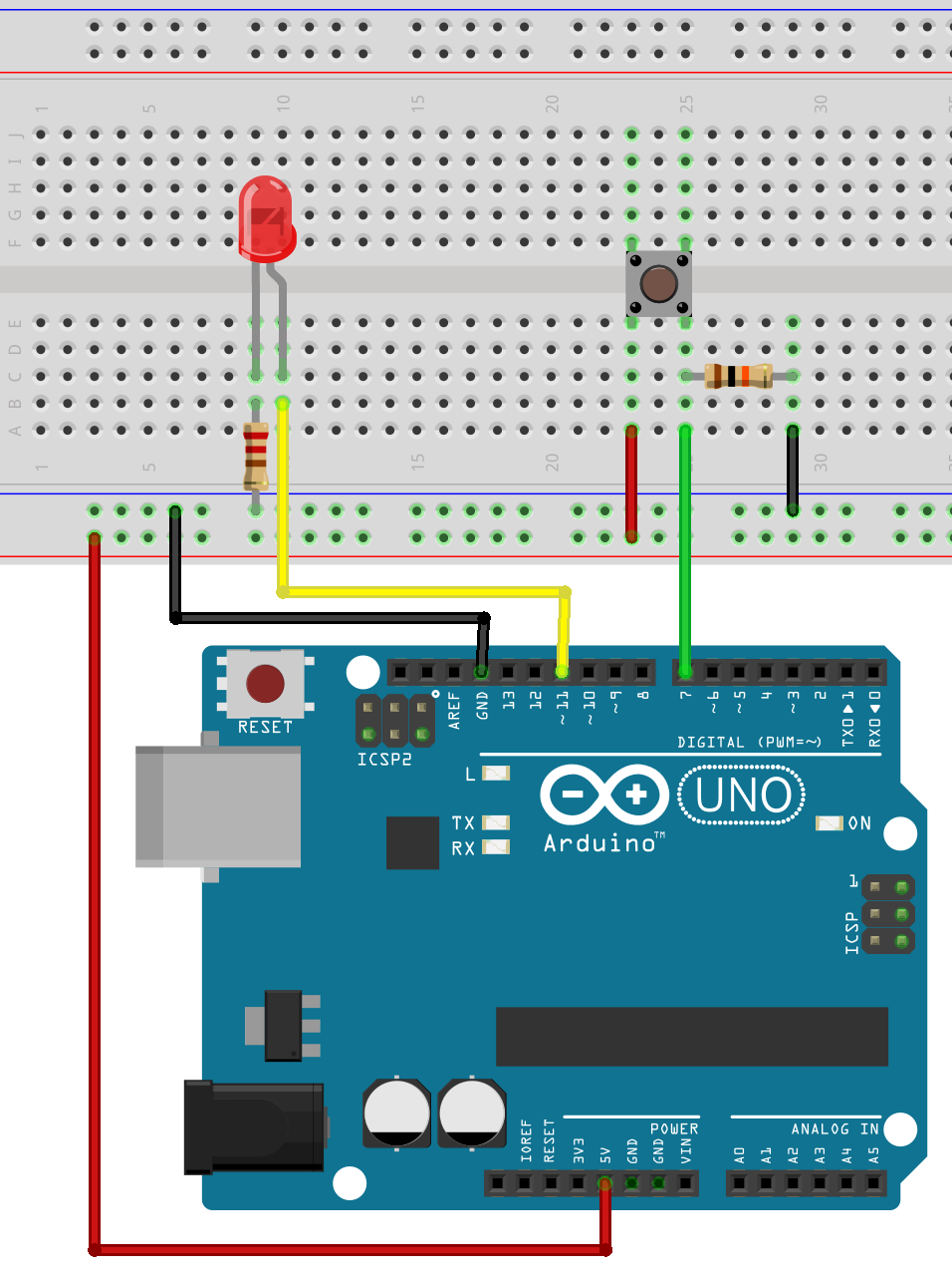 Подключение кнопки и LED к Arduino