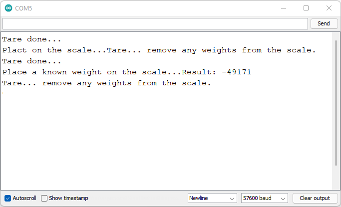 Калибровка тензодатчика — монитор порта Arduino