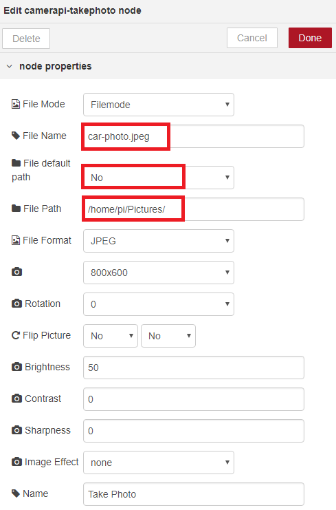 Настройки узла камеры