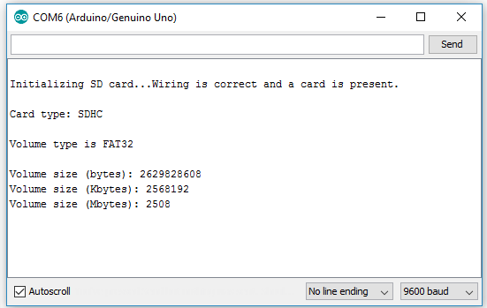 Информация о SD-карте в мониторе порта