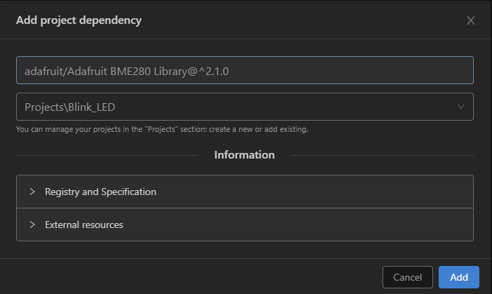 PlatformIO с VS Code добавление библиотеки в проект выбор проекта