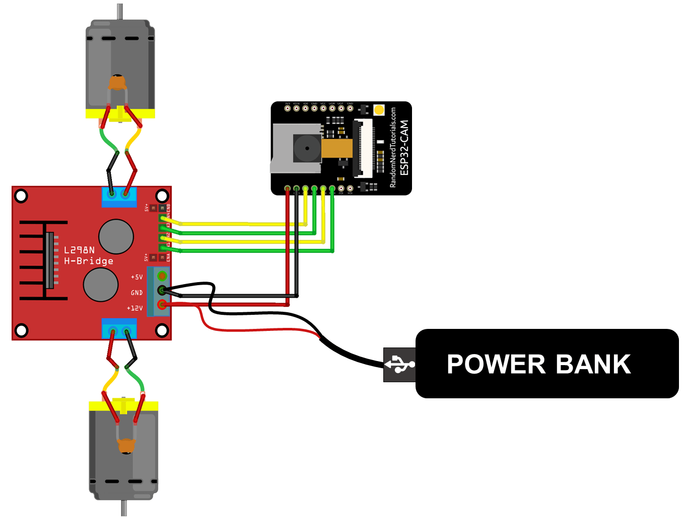 ESP32-CAM робот-машинка схема подключения DC-моторов L298N