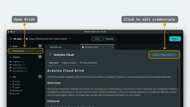 Открытие блока Arduino Cloud