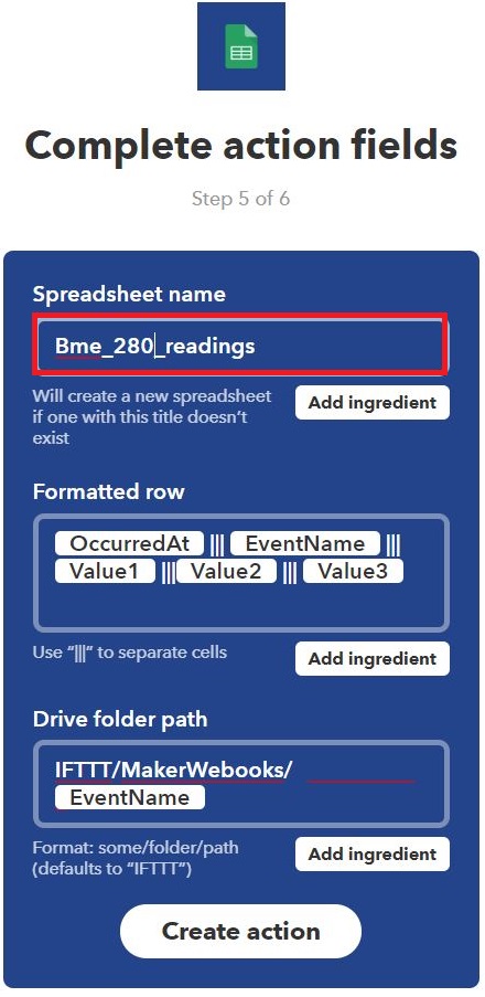 Complete action fields IFTTT