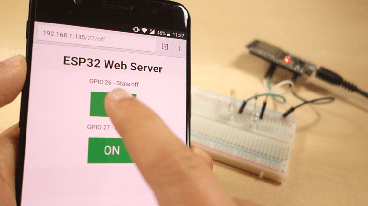 Тестирование управления выходами ESP32 веб-сервера