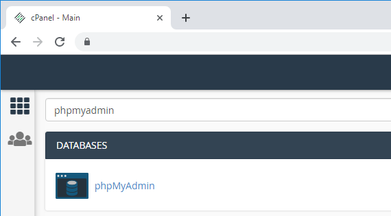 Открытие phpMyAdmin в cPanel