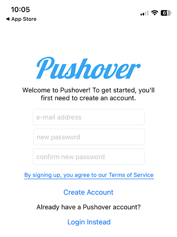 Создание аккаунта в приложении Pushover