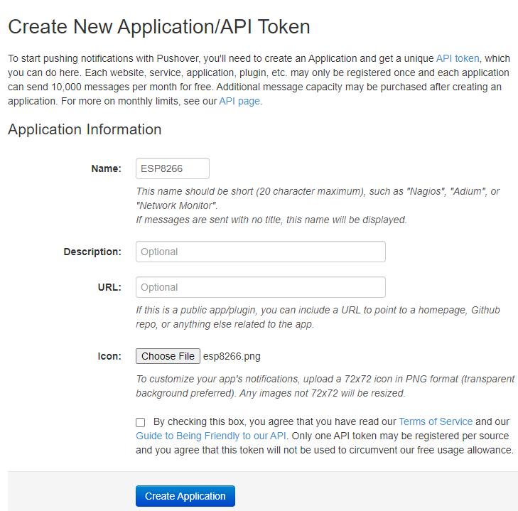 Pushover создание приложения ESP8266