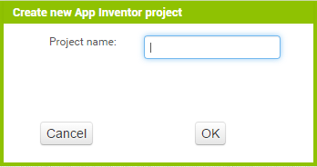 MIT App Inventor 2 — окно названия нового проекта