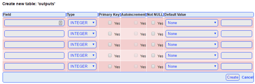 Определение схемы новой таблицы — настройка столбцов