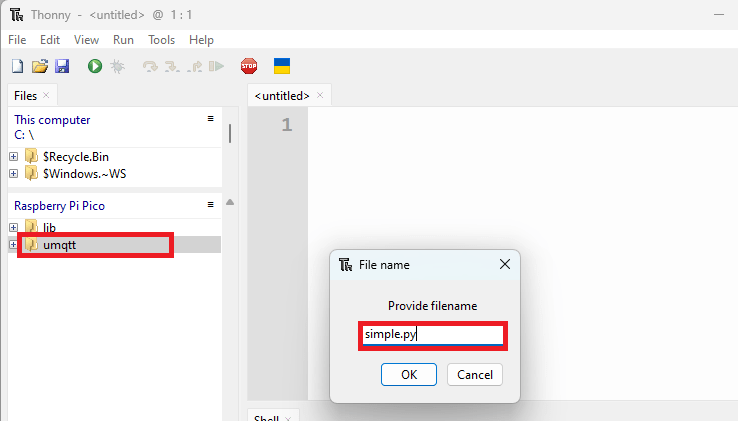 Thonny IDE - создание файла umqtt