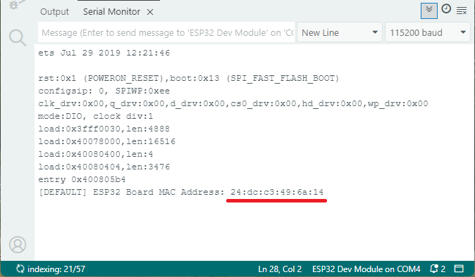 Получение MAC-адреса платы ESP32 CYD в Serial Monitor