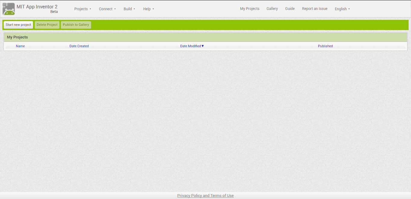 MIT App Inventor 2 — панель управления (Dashboard)