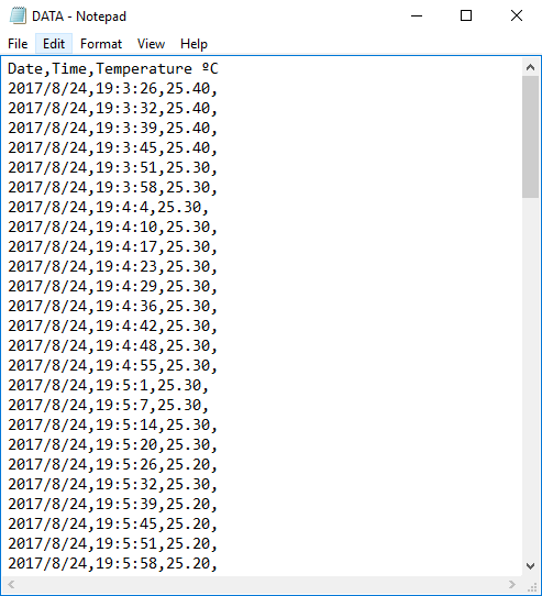 Данные температуры в текстовом файле