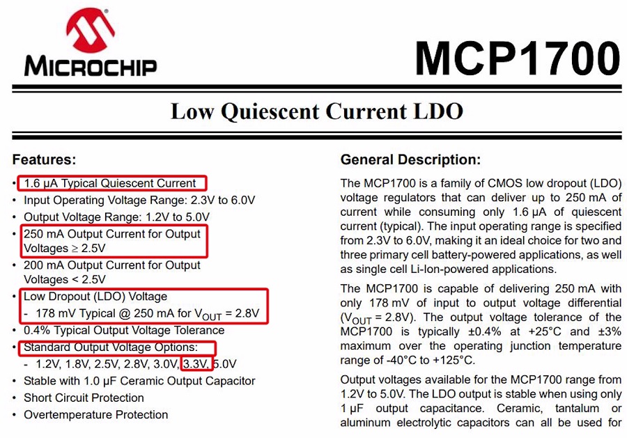 Даташит LDO-стабилизатора MCP1700