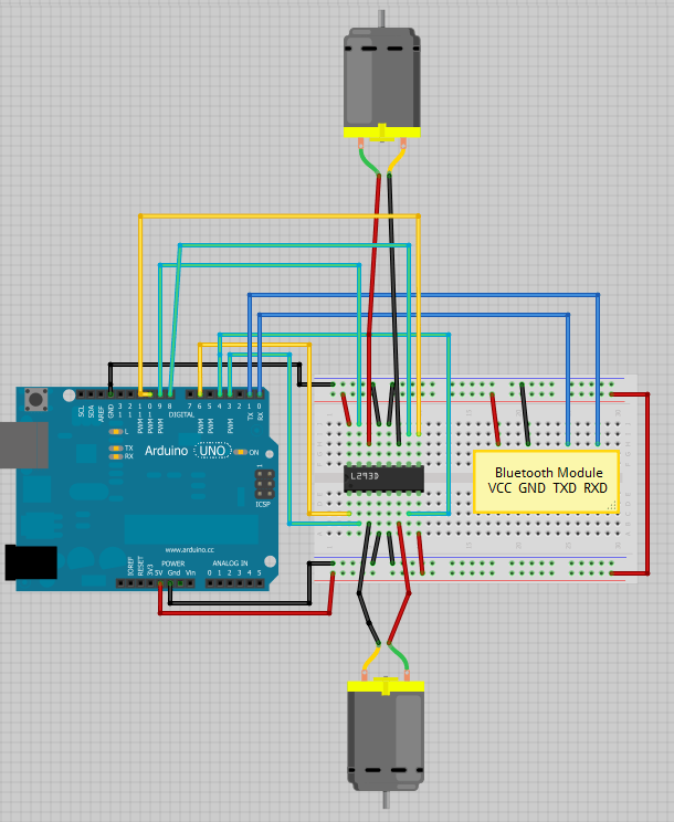 Схема подключения DC-моторов с L293D и Arduino