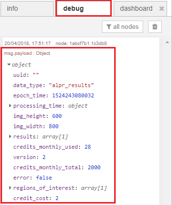 Окно отладки JSON-ответа