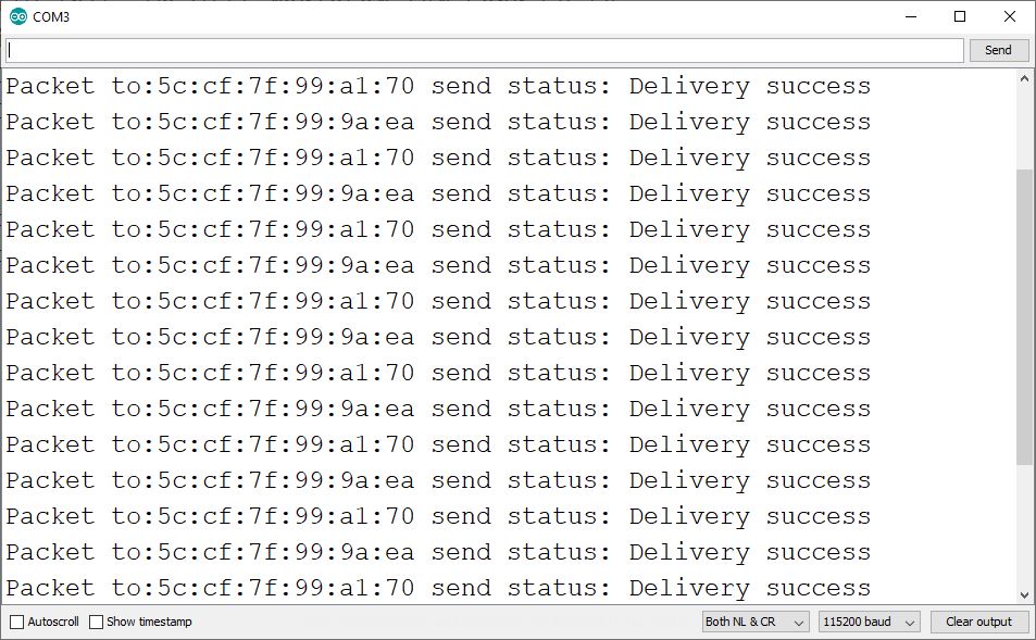 ESP8266 NodeMCU ESP-NOW — отправка данных на несколько плат, статус доставки в мониторе последовательного порта