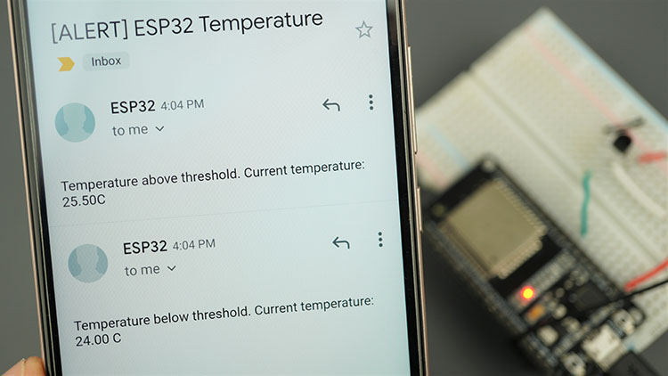 ESP32 веб-сервер с пороговым значением температуры и получением оповещения по Email