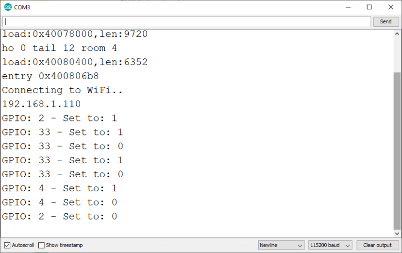 ESP32 асинхронный веб-сервер -- демонстрация с монитором последовательного порта