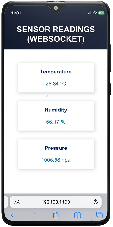 ESP8266 NodeMCU WebSocket сервер показания датчиков демонстрация на мобильном
