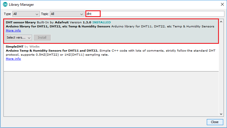 Установка библиотеки датчика DHT в Arduino IDE